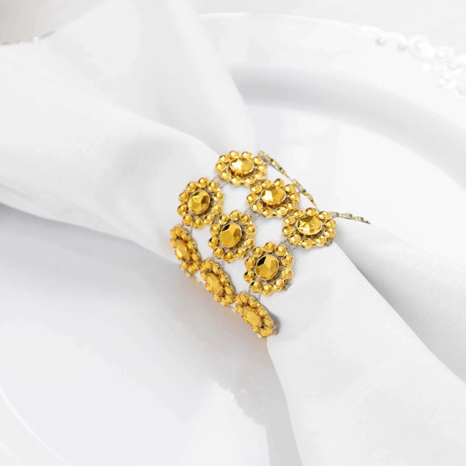 10 Pack Gold Sunflower Diamond Rhinestones Napkin Rings With Velcro, Elegant Wedding Napkin Holders