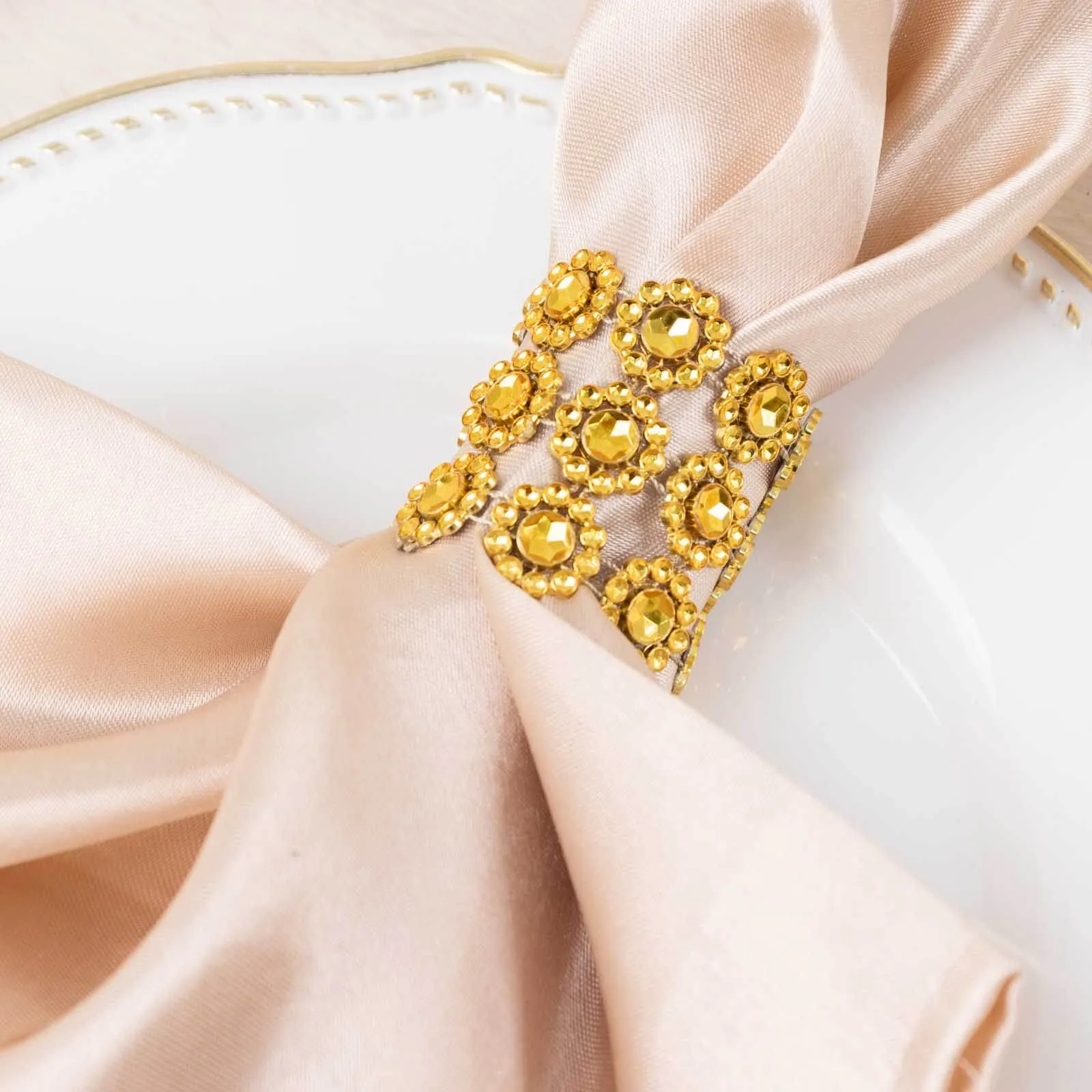 10 Pack Gold Sunflower Diamond Rhinestones Napkin Rings With Velcro, Elegant Wedding Napkin Holders