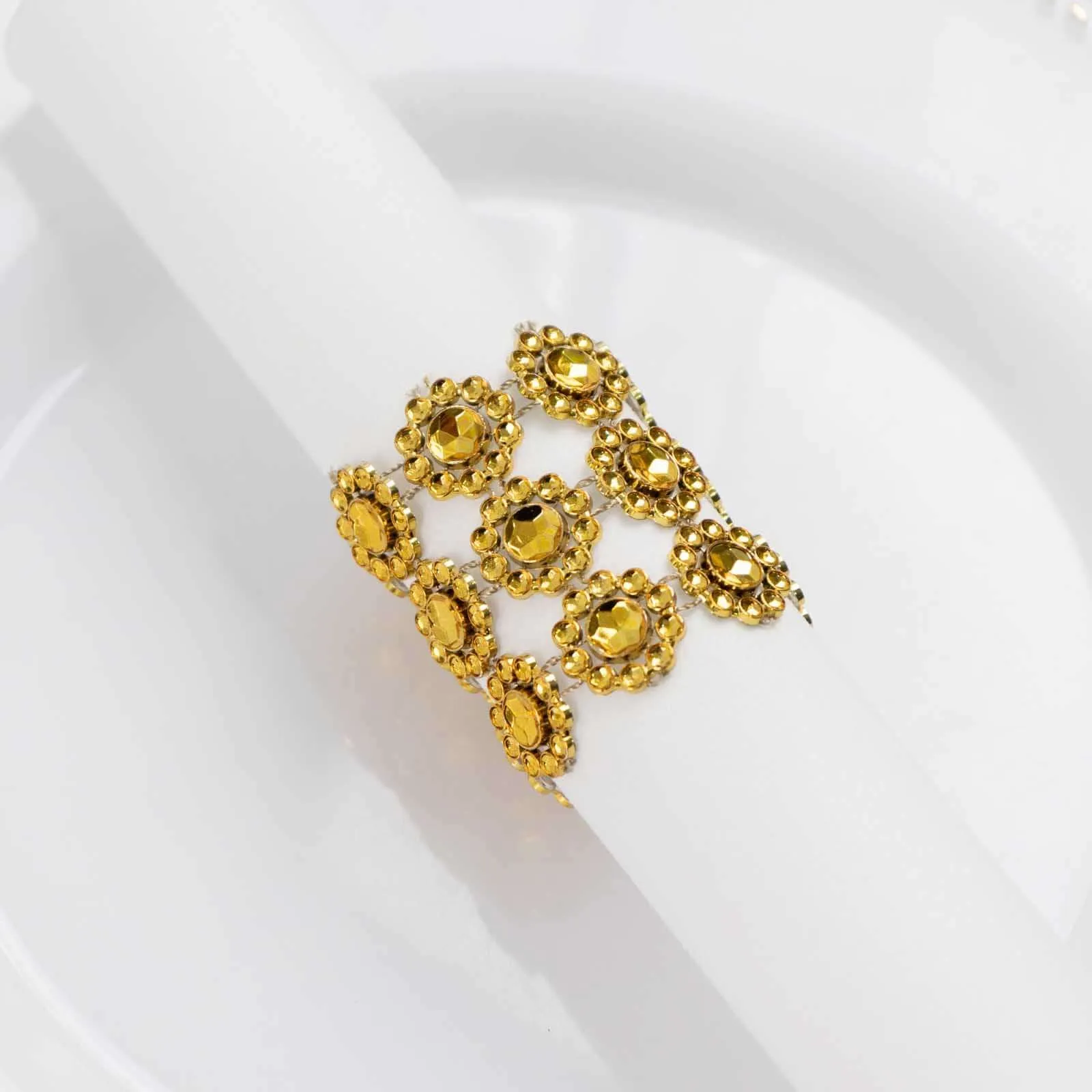 10 Pack Gold Sunflower Diamond Rhinestones Napkin Rings With Velcro, Elegant Wedding Napkin Holders