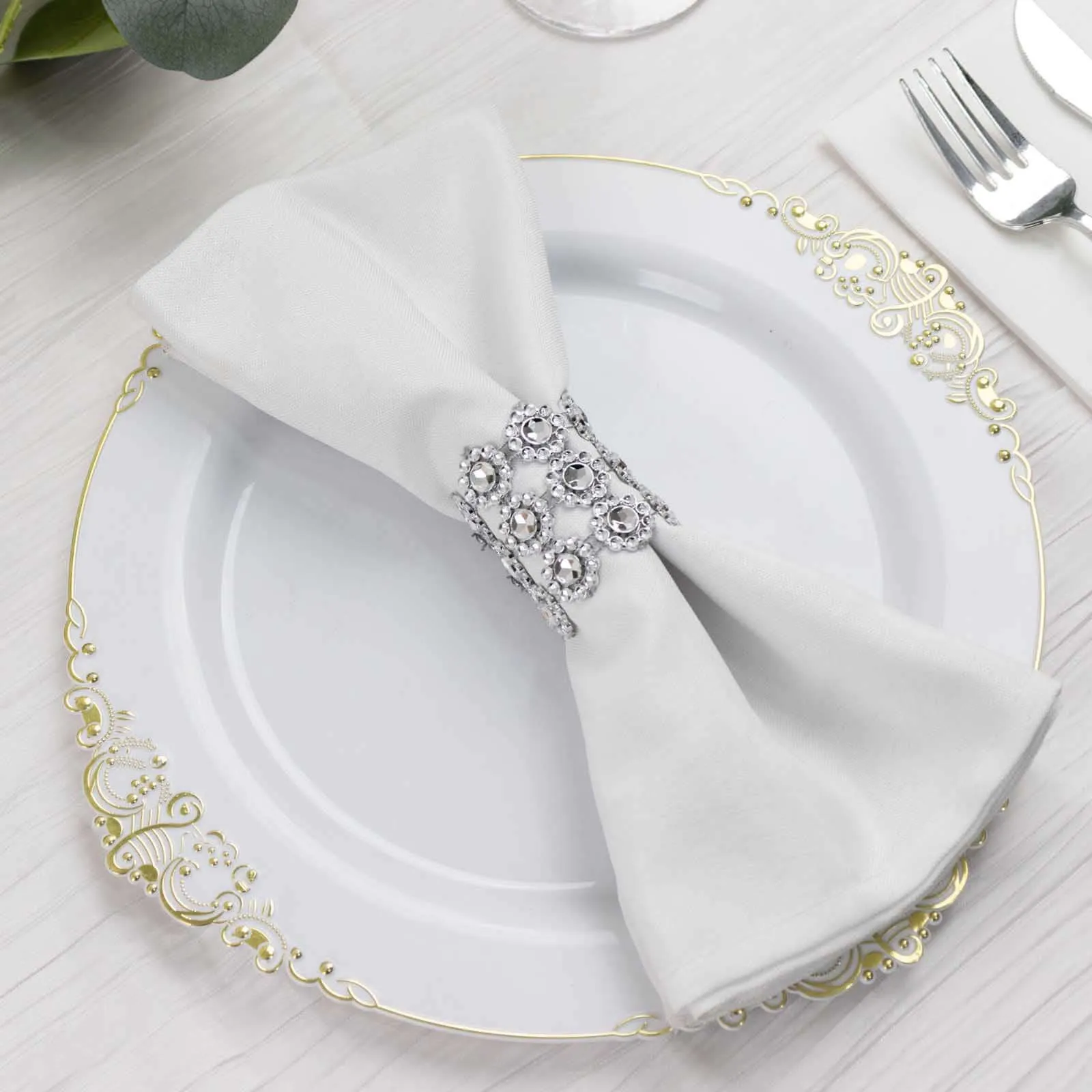 10 Pack Silver Sunflower Diamond Rhinestones Napkin Rings With Velcro, Elegant Wedding Napkin Holders