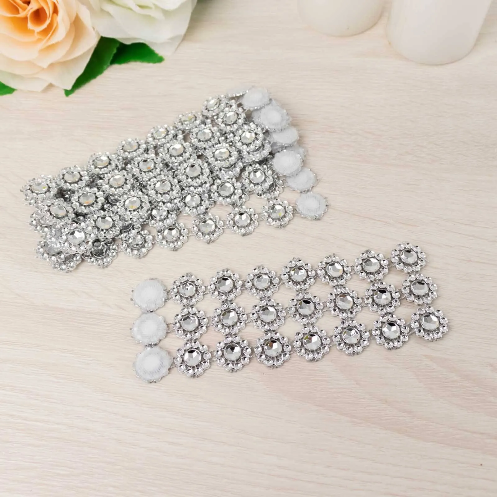 10 Pack Silver Sunflower Diamond Rhinestones Napkin Rings With Velcro, Elegant Wedding Napkin Holders