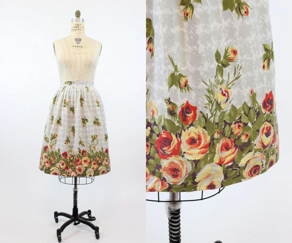 1950s rose print skirt medium | new spring