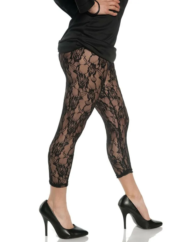 1980 80'S Pop Rock Star Punk Lace Footless Leggings Women