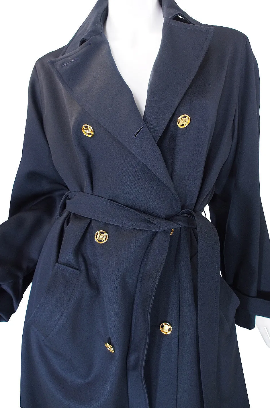 1980s Blue with Gold Celine Trench Coat