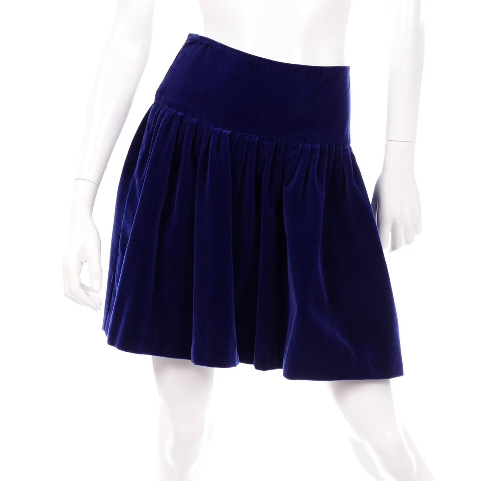 1980s Norma Kamali Blue Velvet Snap Top & Evening Skirt