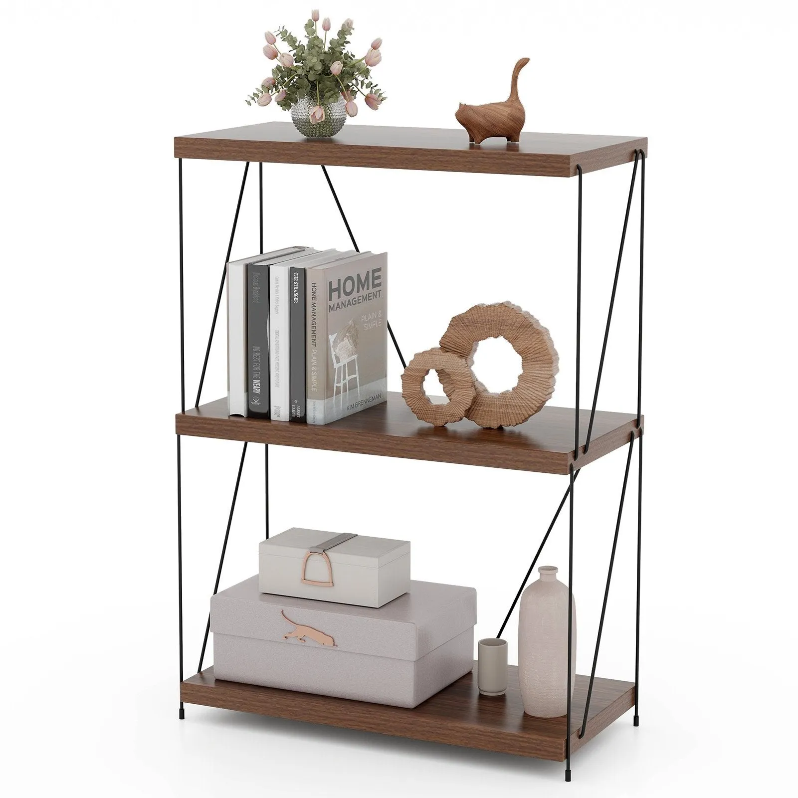 2/3/4/5-Tier Multipurpose Display Rack with Metal Frame for Living Room Home Office-3-tier