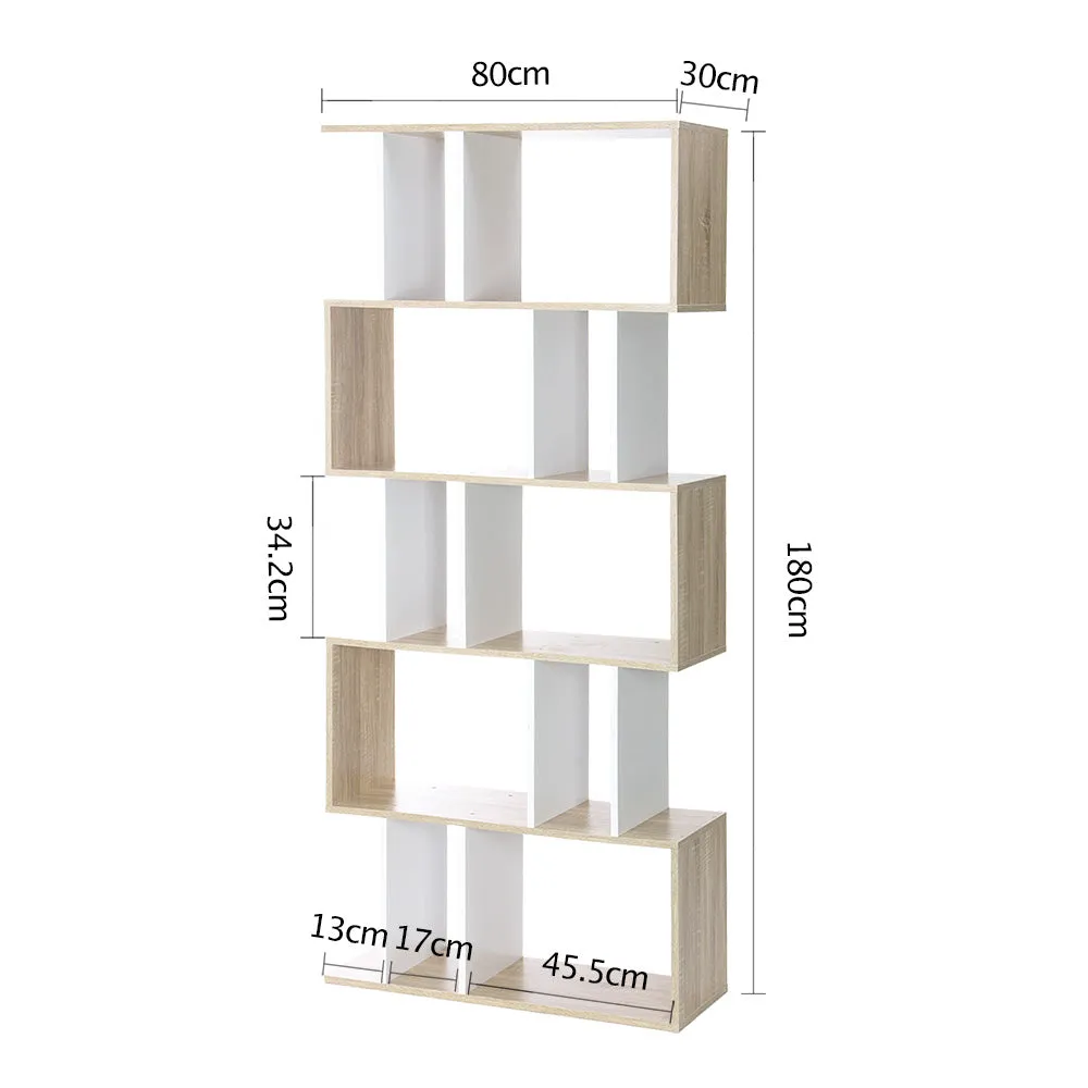 5 Tier Display Book Storage Shelf Unit - White Brown