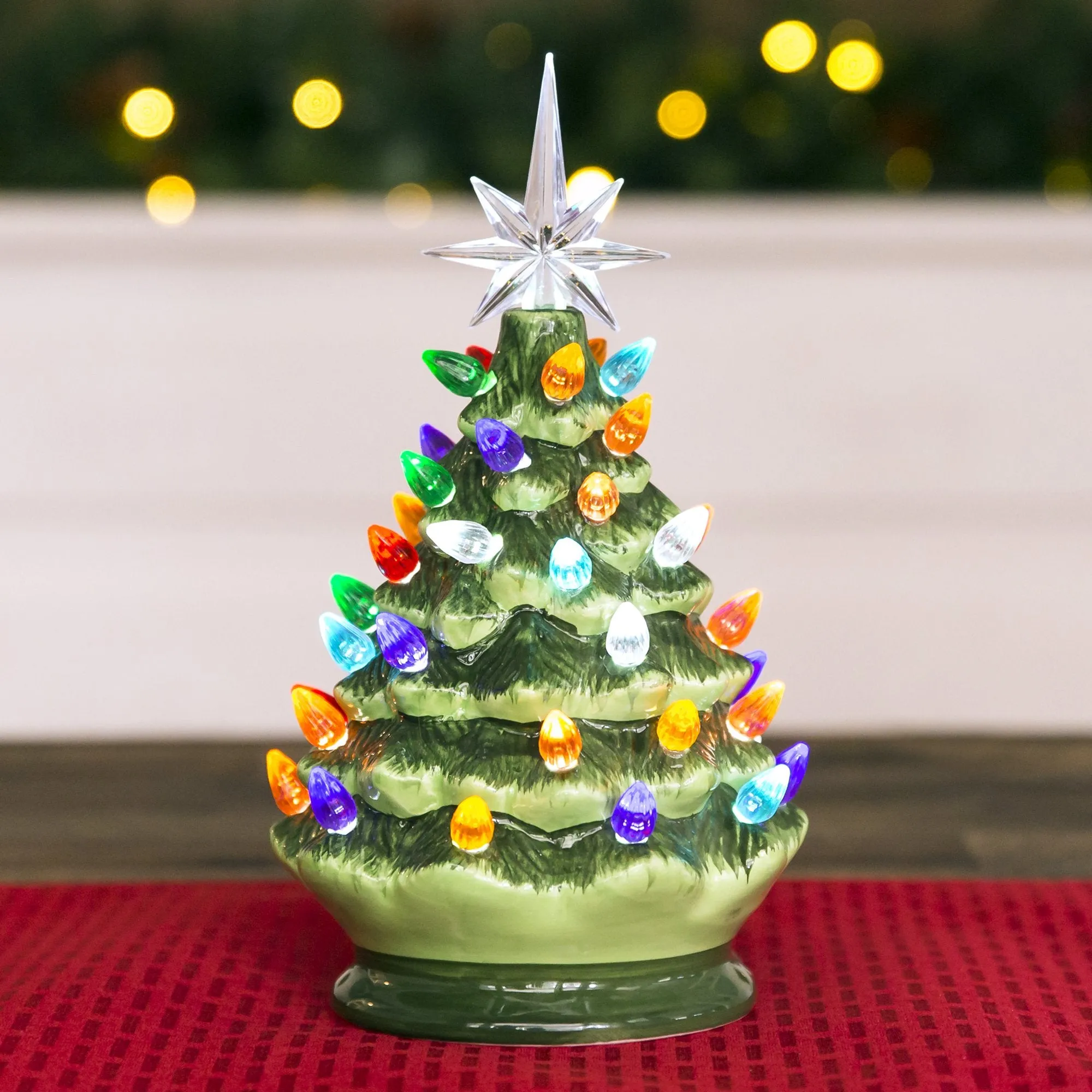 9.5in Pre-Lit Hand-Painted Ceramic Tabletop Christmas Tree