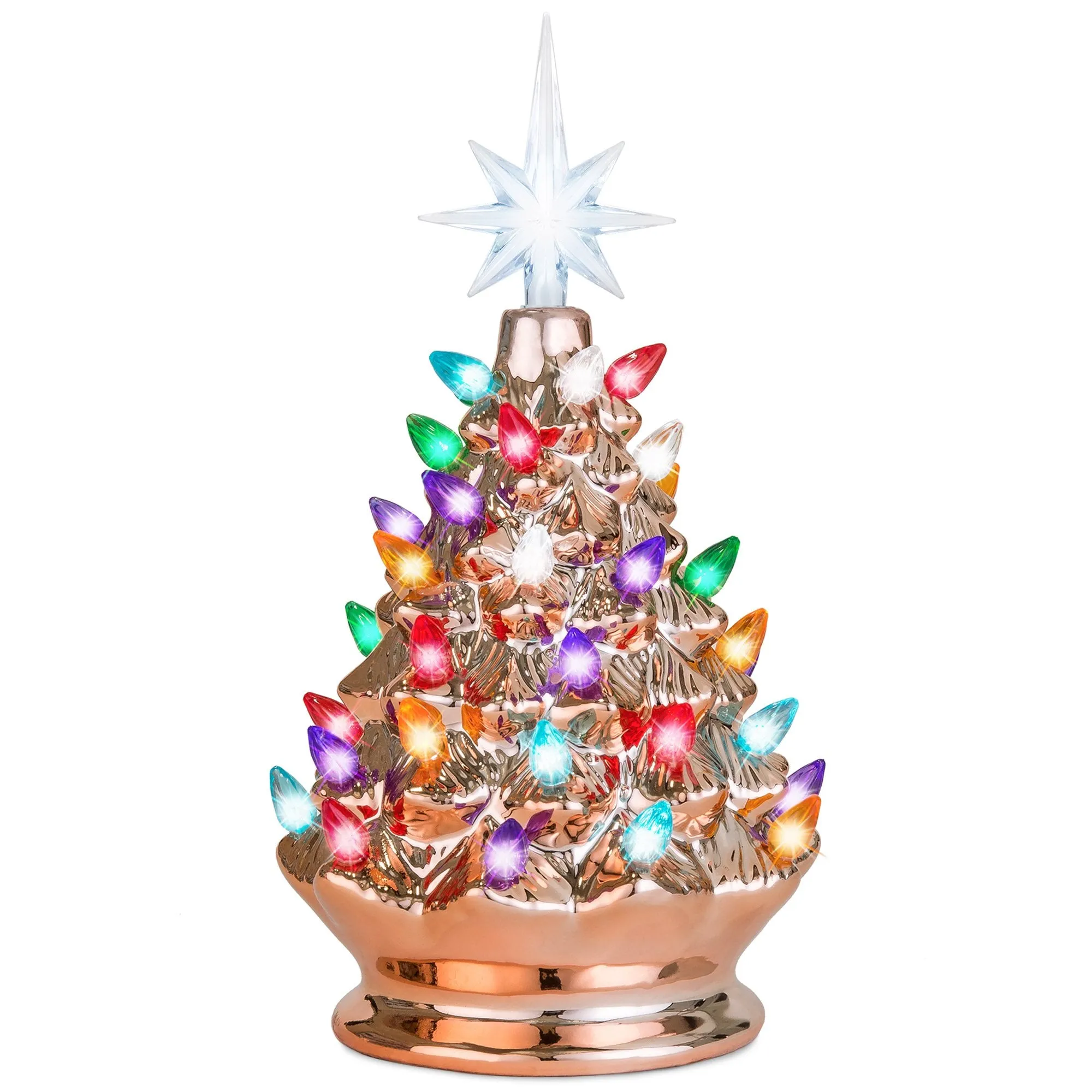 9.5in Pre-Lit Hand-Painted Ceramic Tabletop Christmas Tree