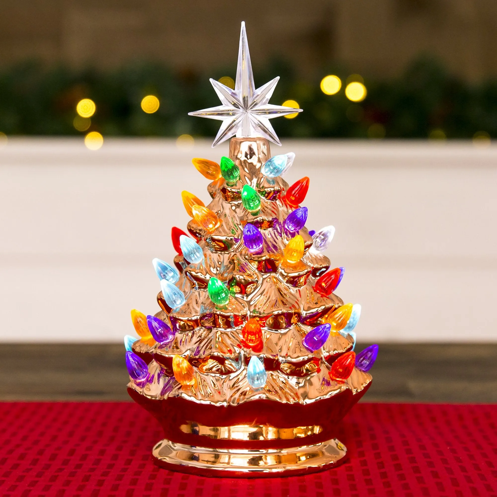 9.5in Pre-Lit Hand-Painted Ceramic Tabletop Christmas Tree