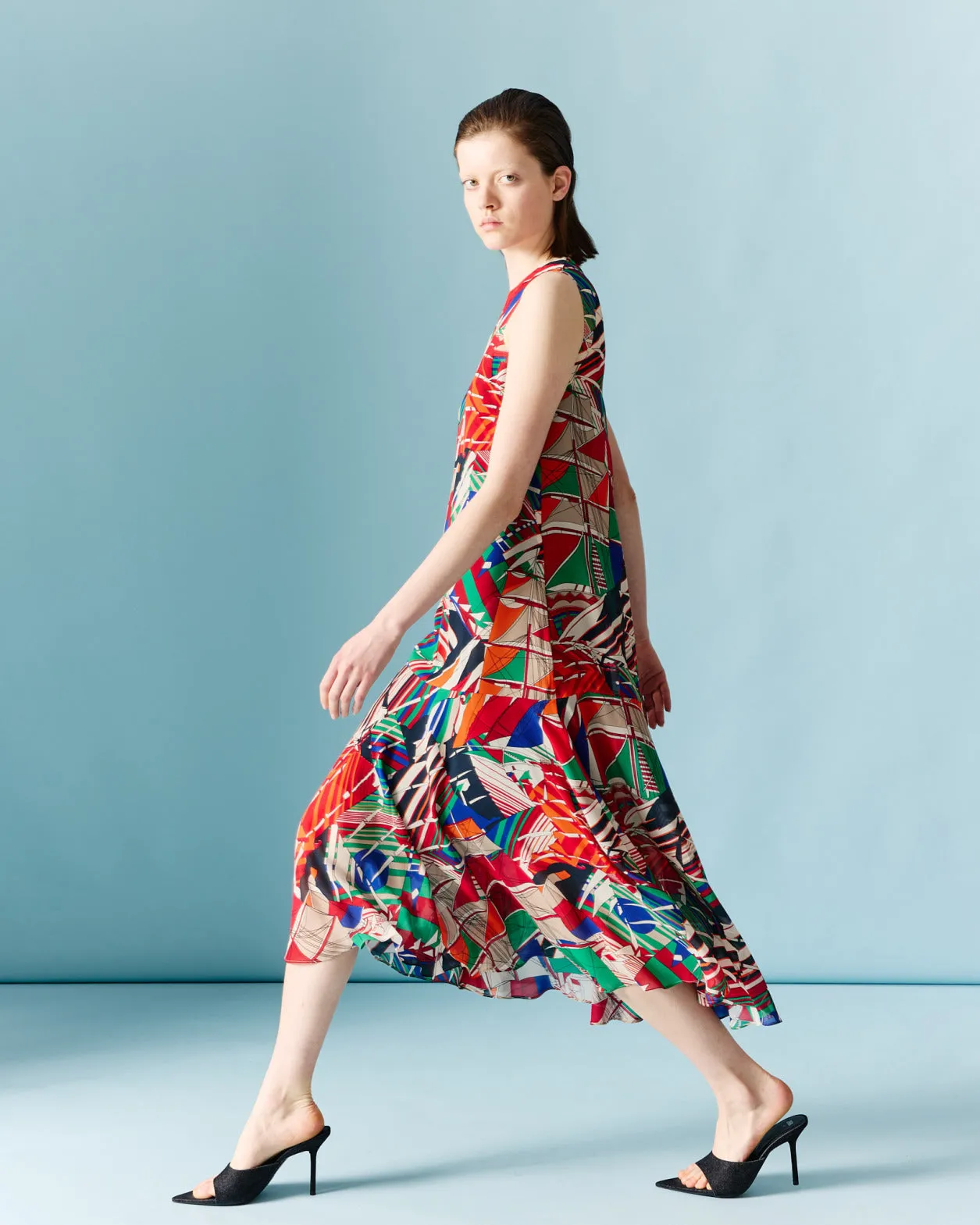 A-Line Midi Dress with Sea Clipper Print