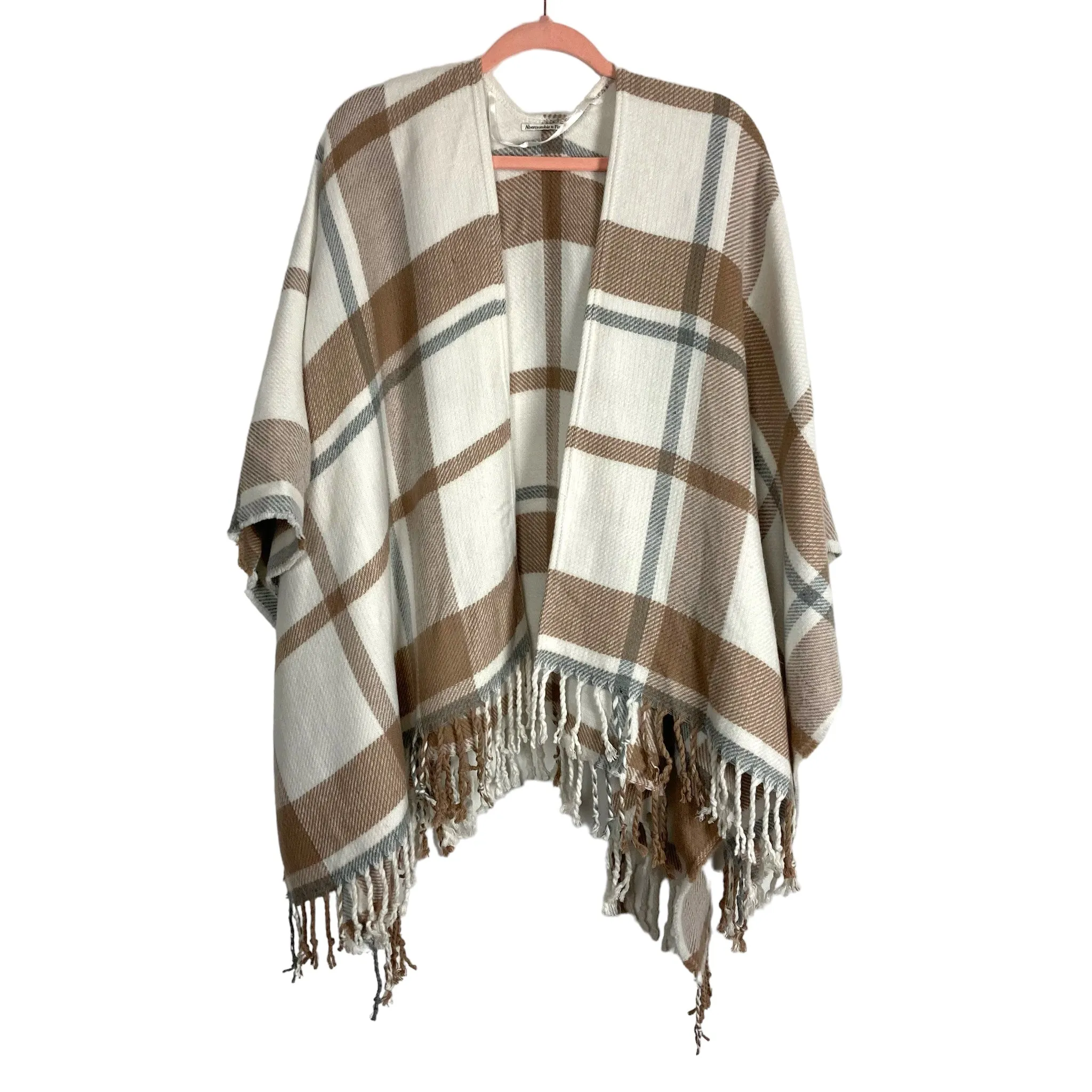 Abercrombie & Fitch Plaid Fringe Blanket Cape