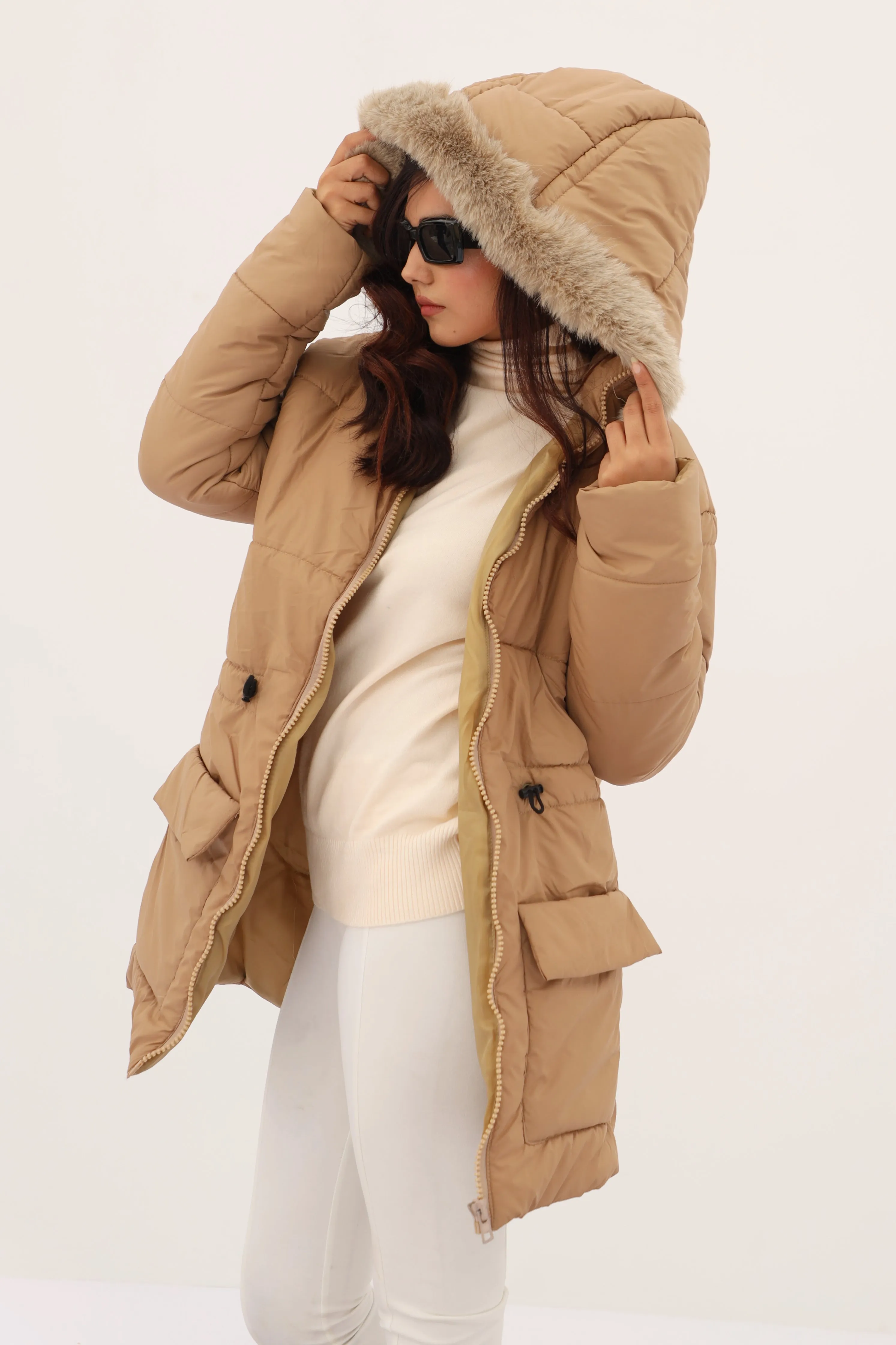 Alaska NEO Soft Puffer Jacket with Fur Hoodie (Tan)