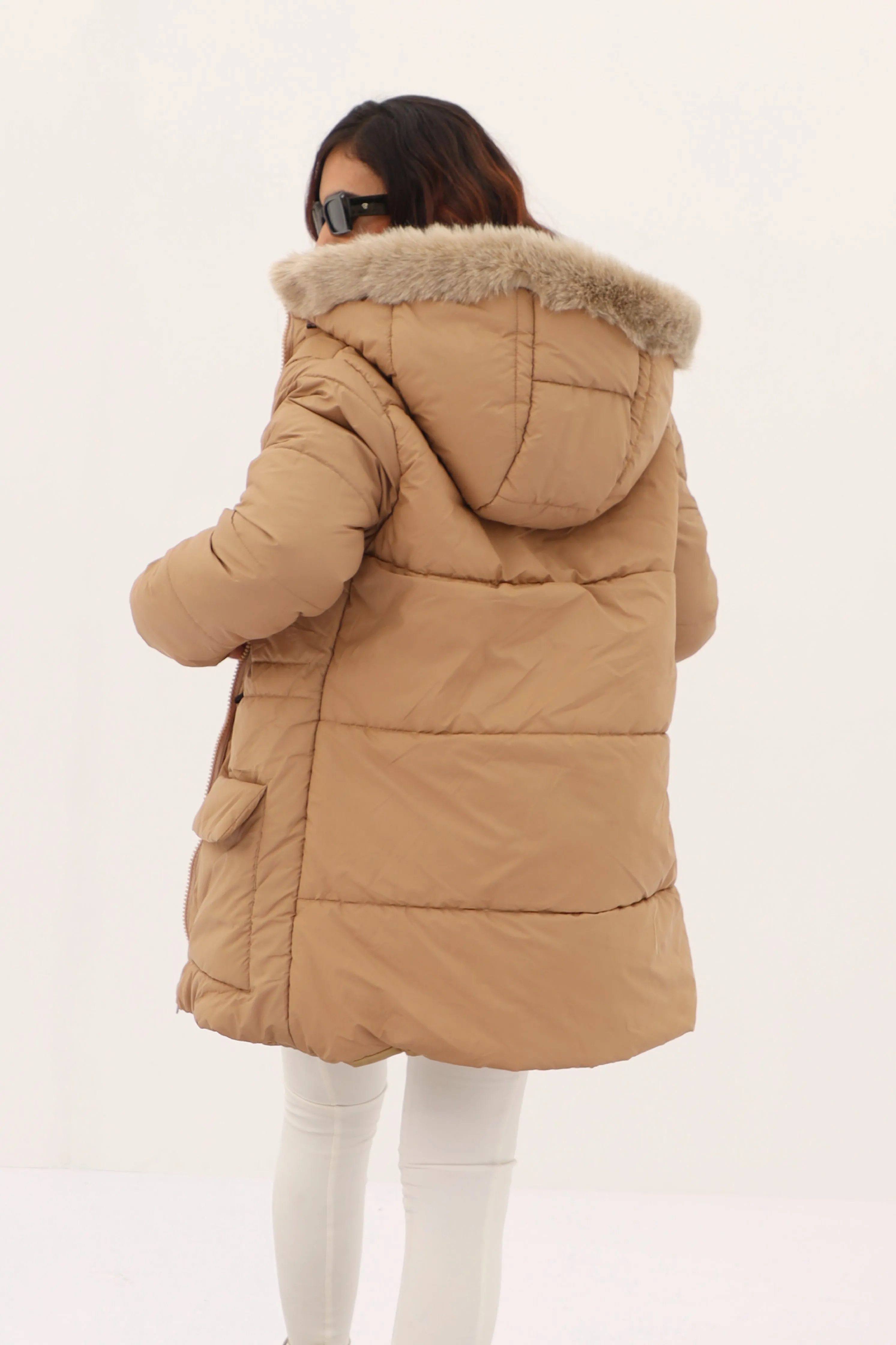 Alaska NEO Soft Puffer Jacket with Fur Hoodie (Tan)