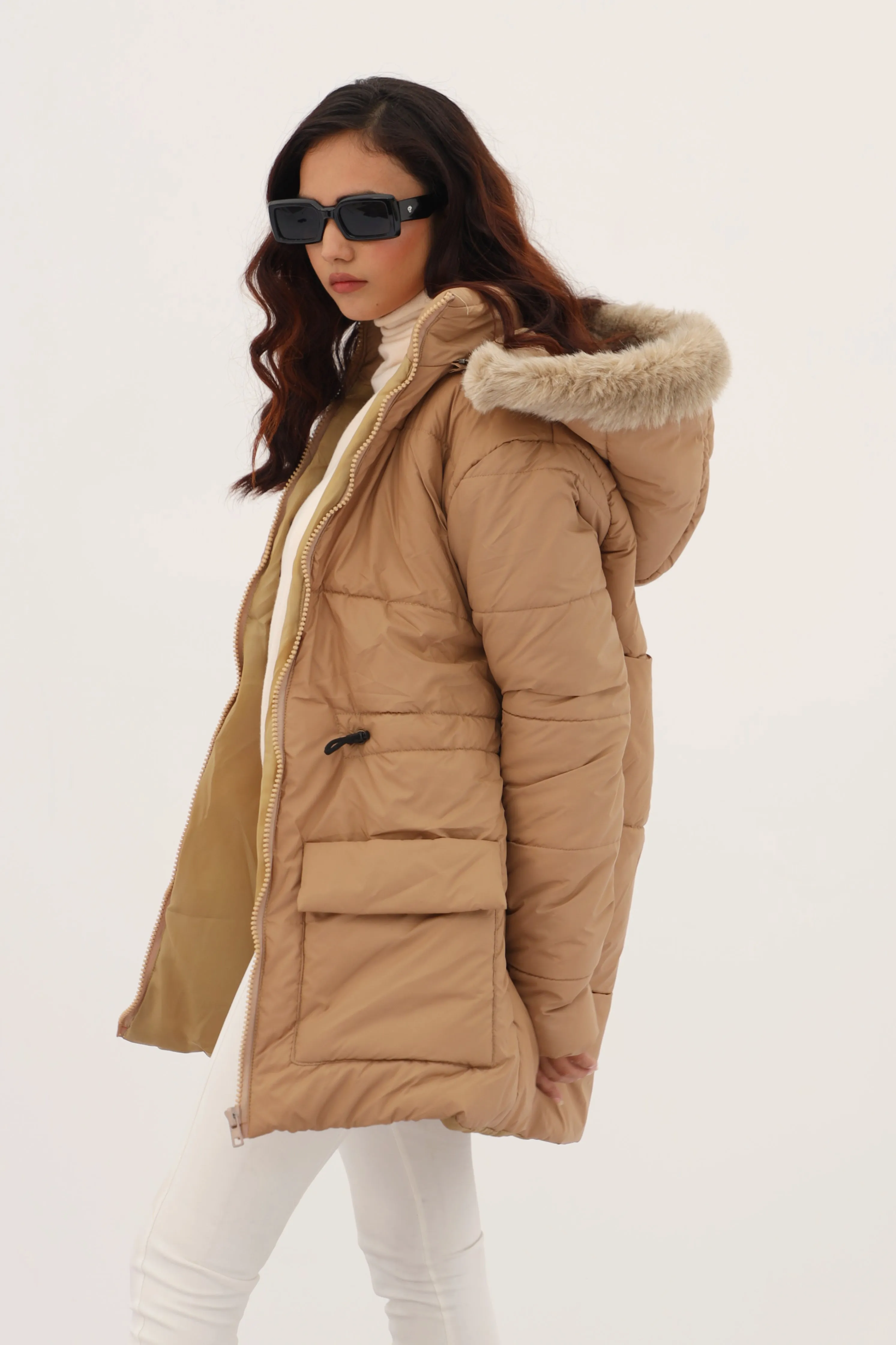 Alaska NEO Soft Puffer Jacket with Fur Hoodie (Tan)