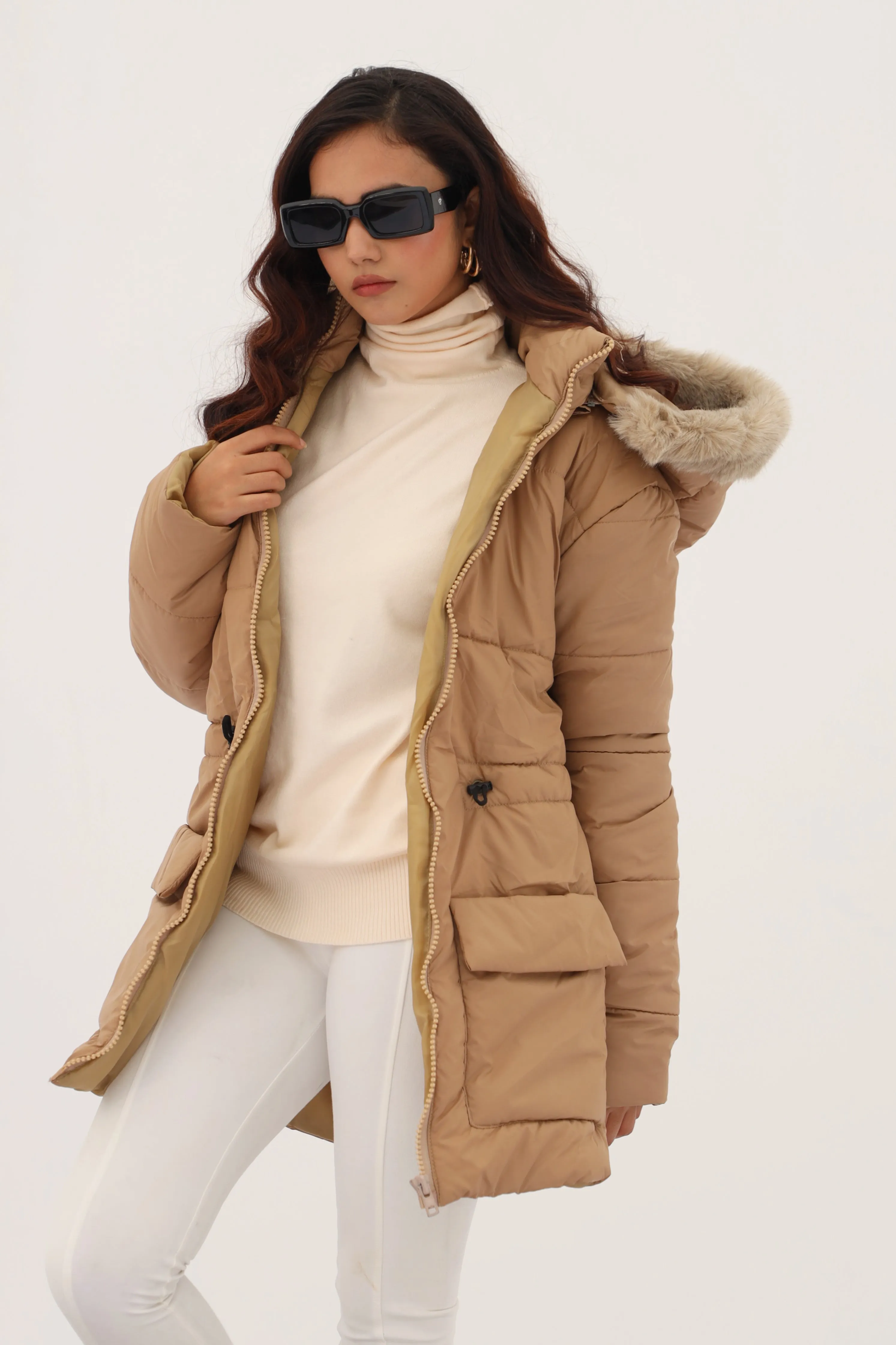 Alaska NEO Soft Puffer Jacket with Fur Hoodie (Tan)