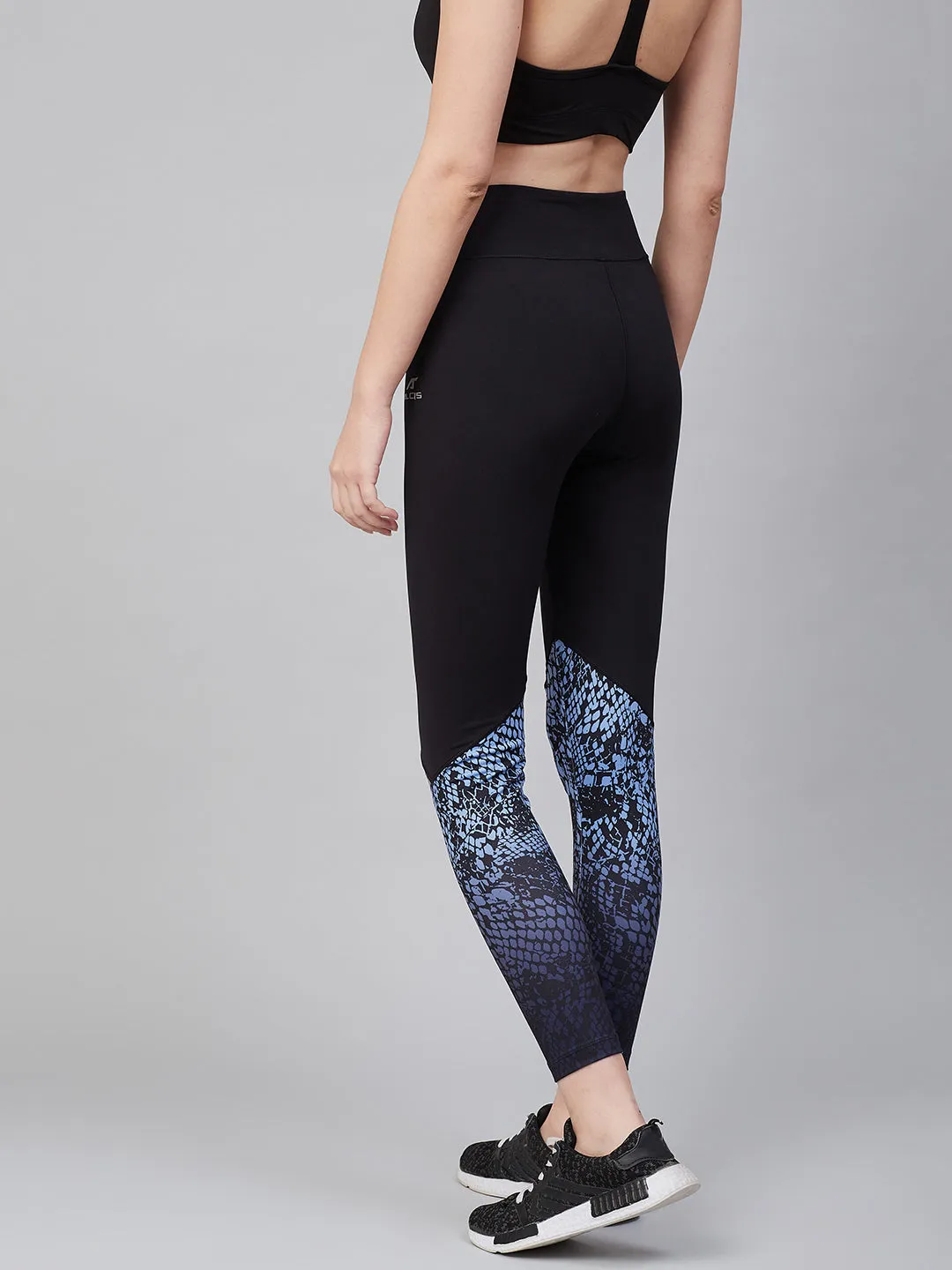 Alcis Women Black Blue Printed Training Tights