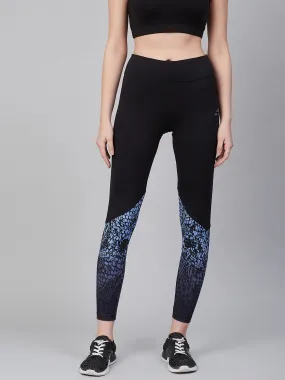 Alcis Women Black Blue Printed Training Tights