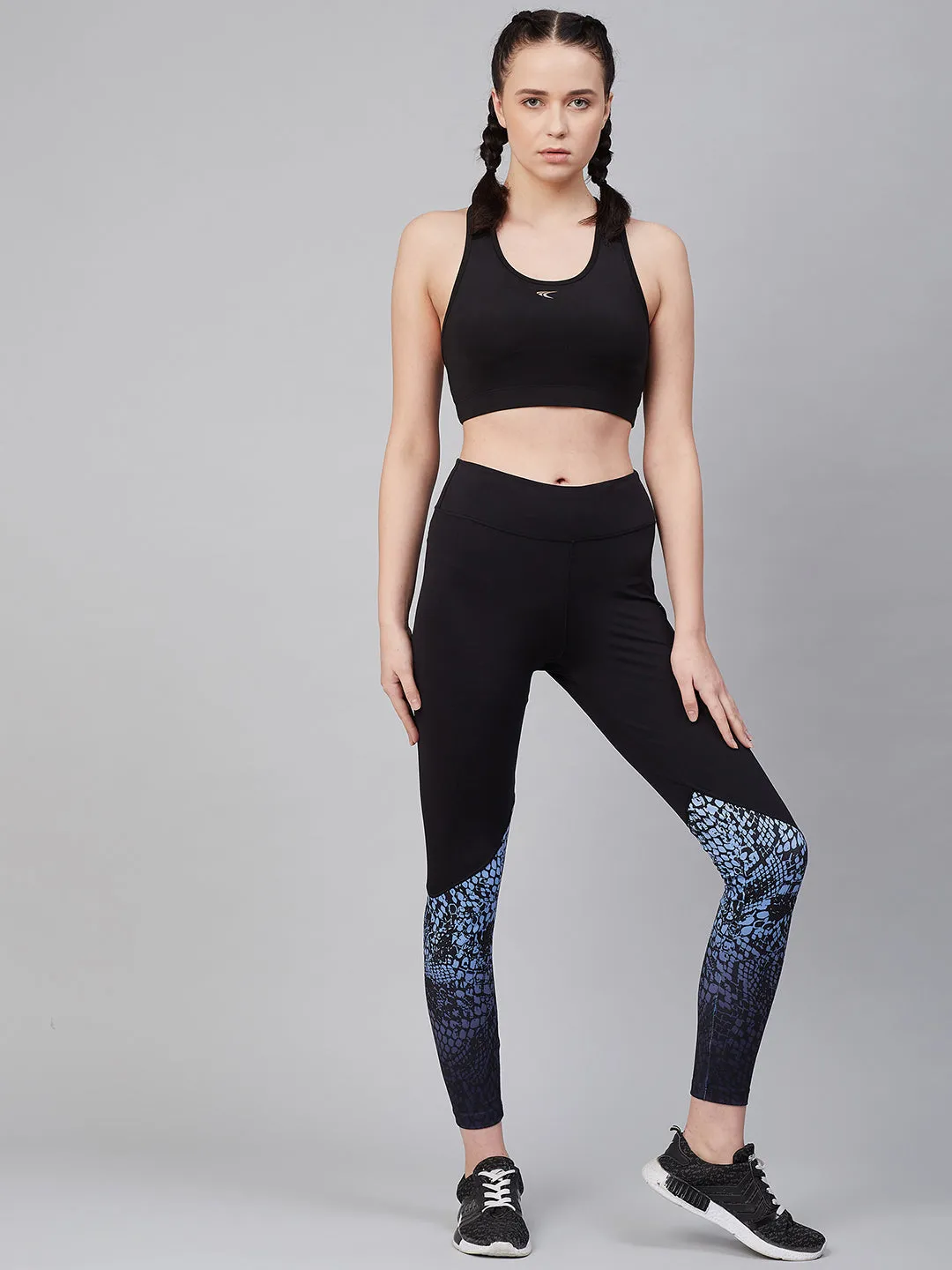 Alcis Women Black Blue Printed Training Tights