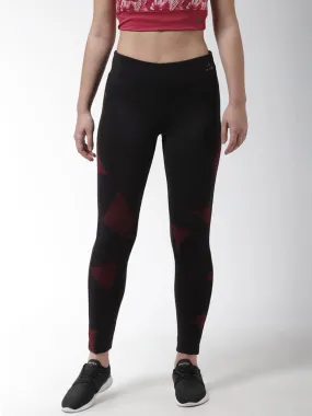 Alcis Women Black Maroon Printed Training Tights