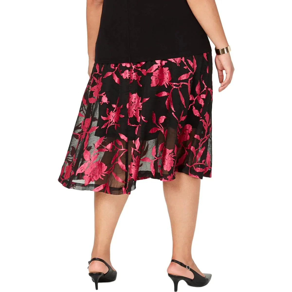 ALFANI Women's Burnout Pink Black Floral Skirt