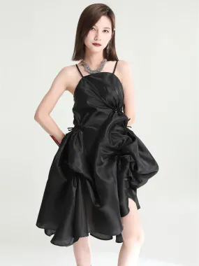 Amida Pillowy Spaghetti Strap Dress - Black