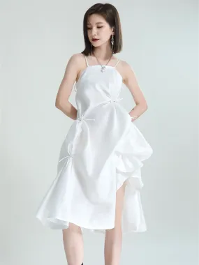 Amida Pillowy Spaghetti Strap Dress - White