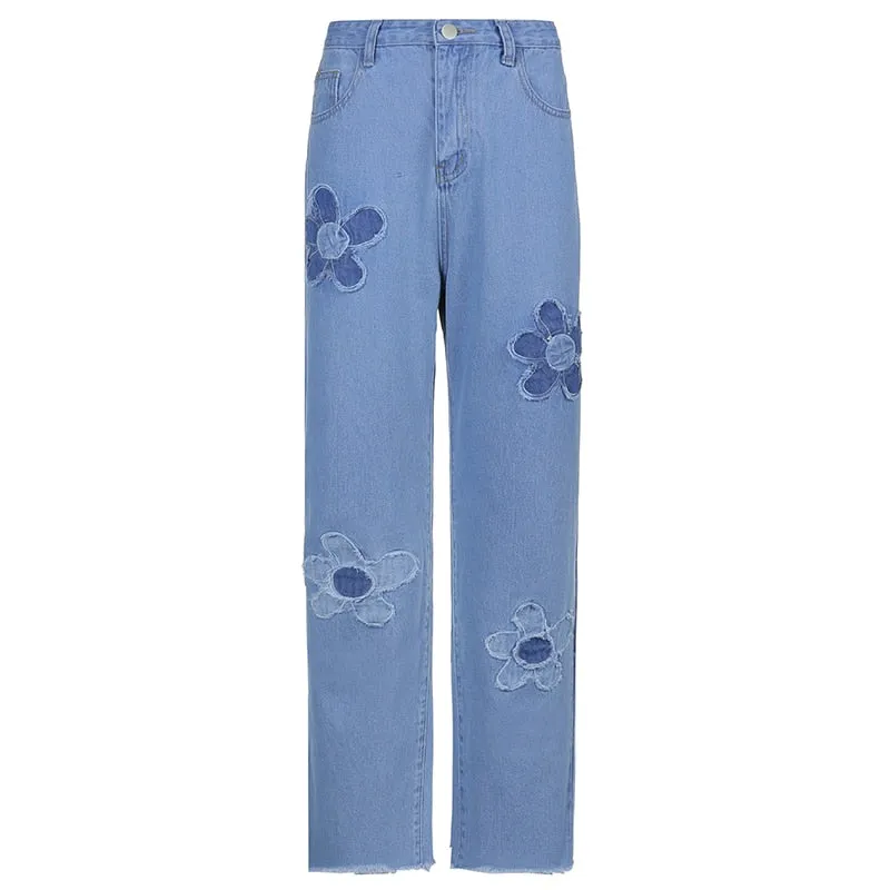 Amozae-- Floral Patchwork Casual Vintage Jeans Women High Waist Denim Pants Capris Fashion Elegant Trousers Ladies Summer 2024