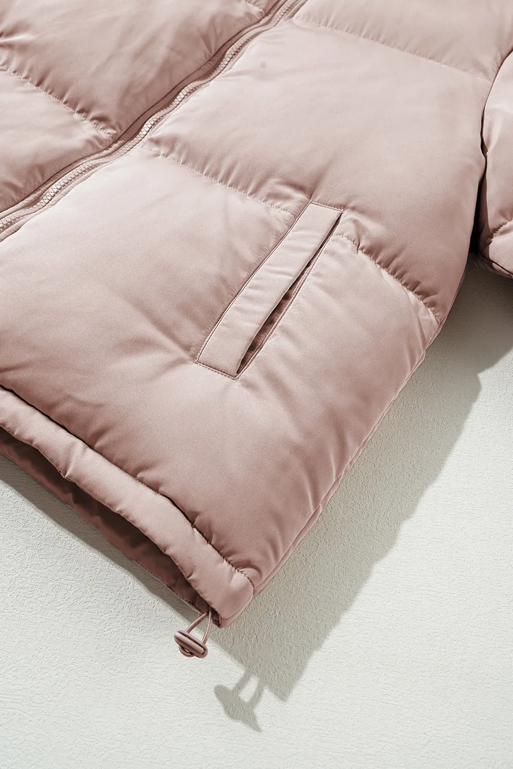 Apricot Pink Full Zipper Quilted Puffer Jacket