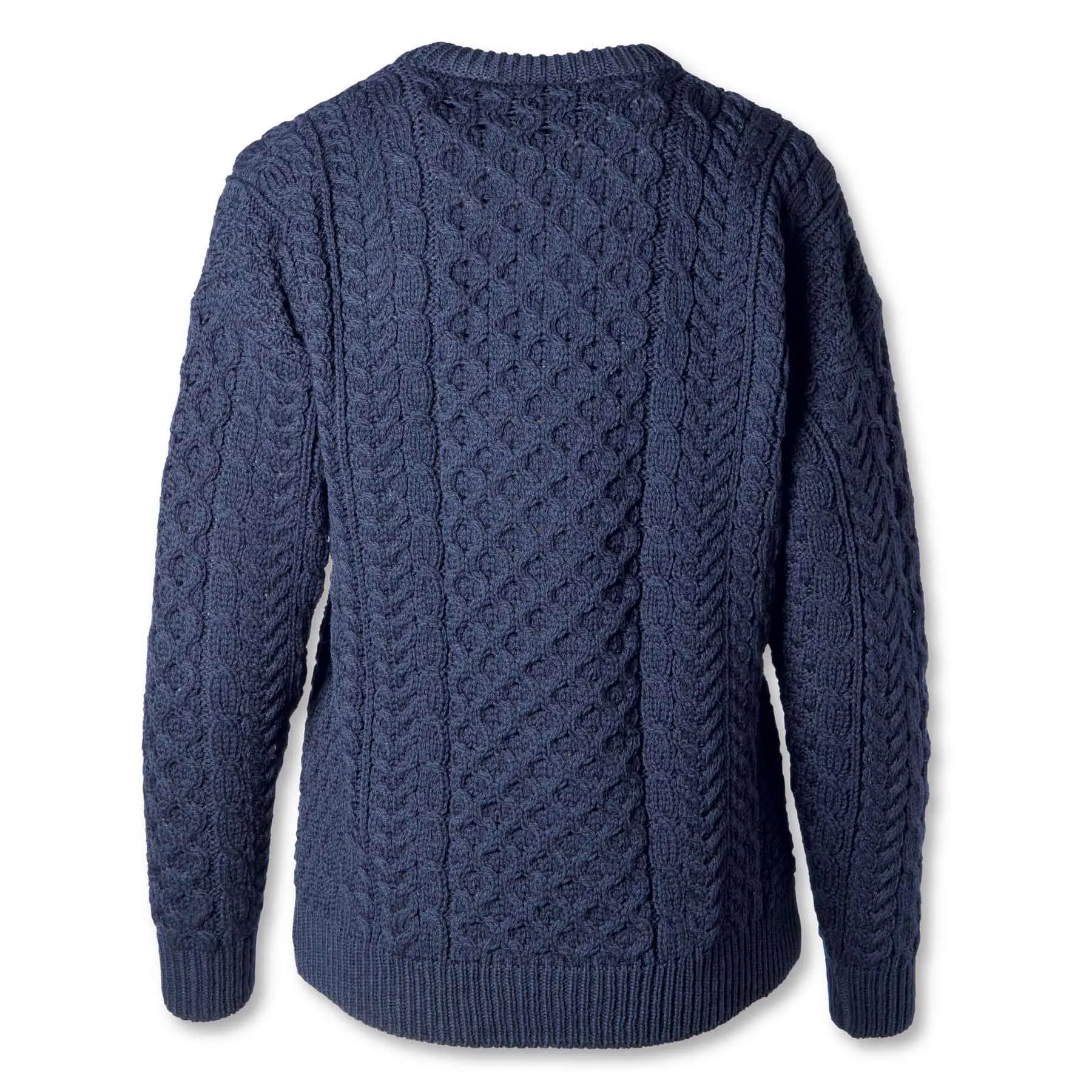 Aran Knit Crewneck Sweater- Navy