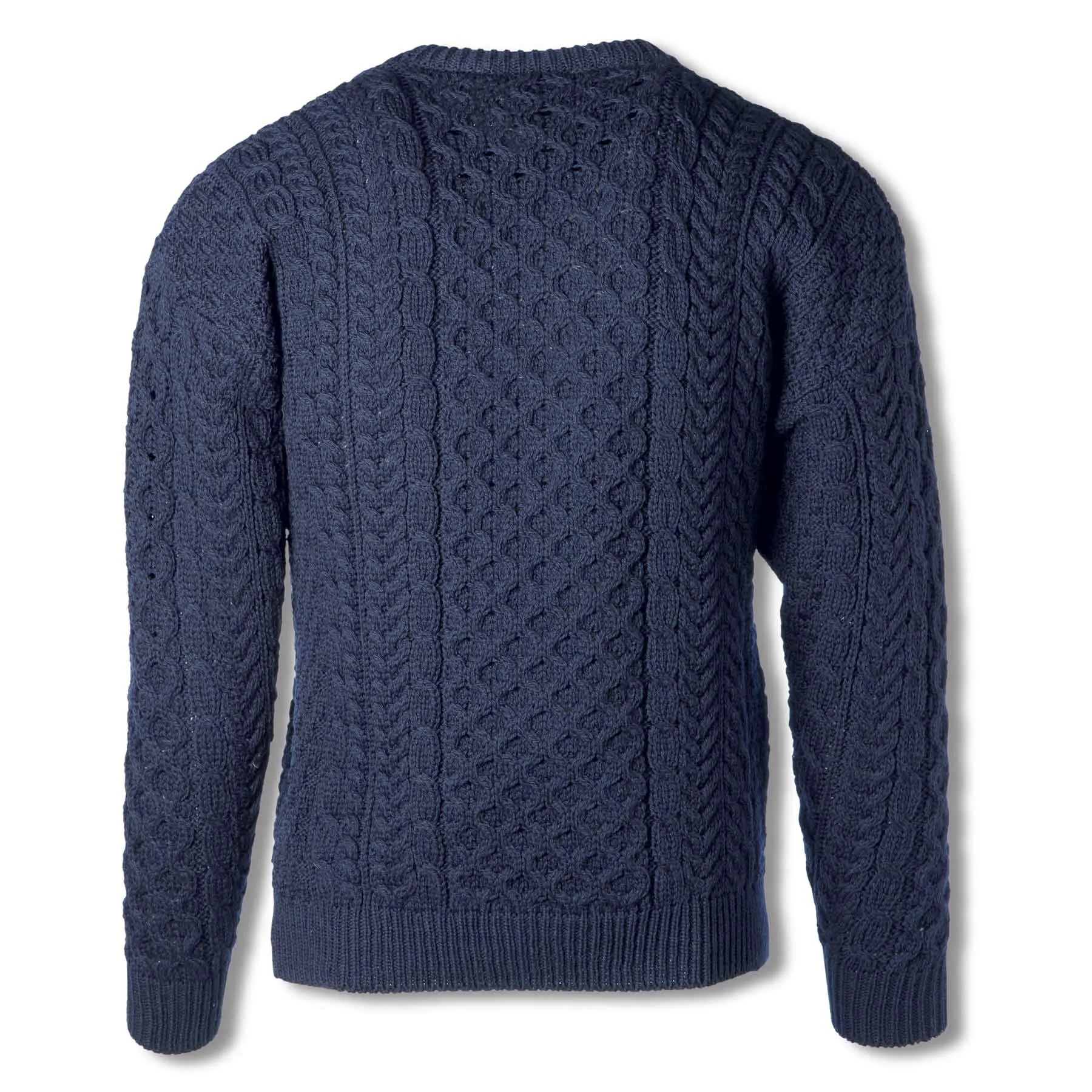 Aran Knit Crewneck Sweater- Navy