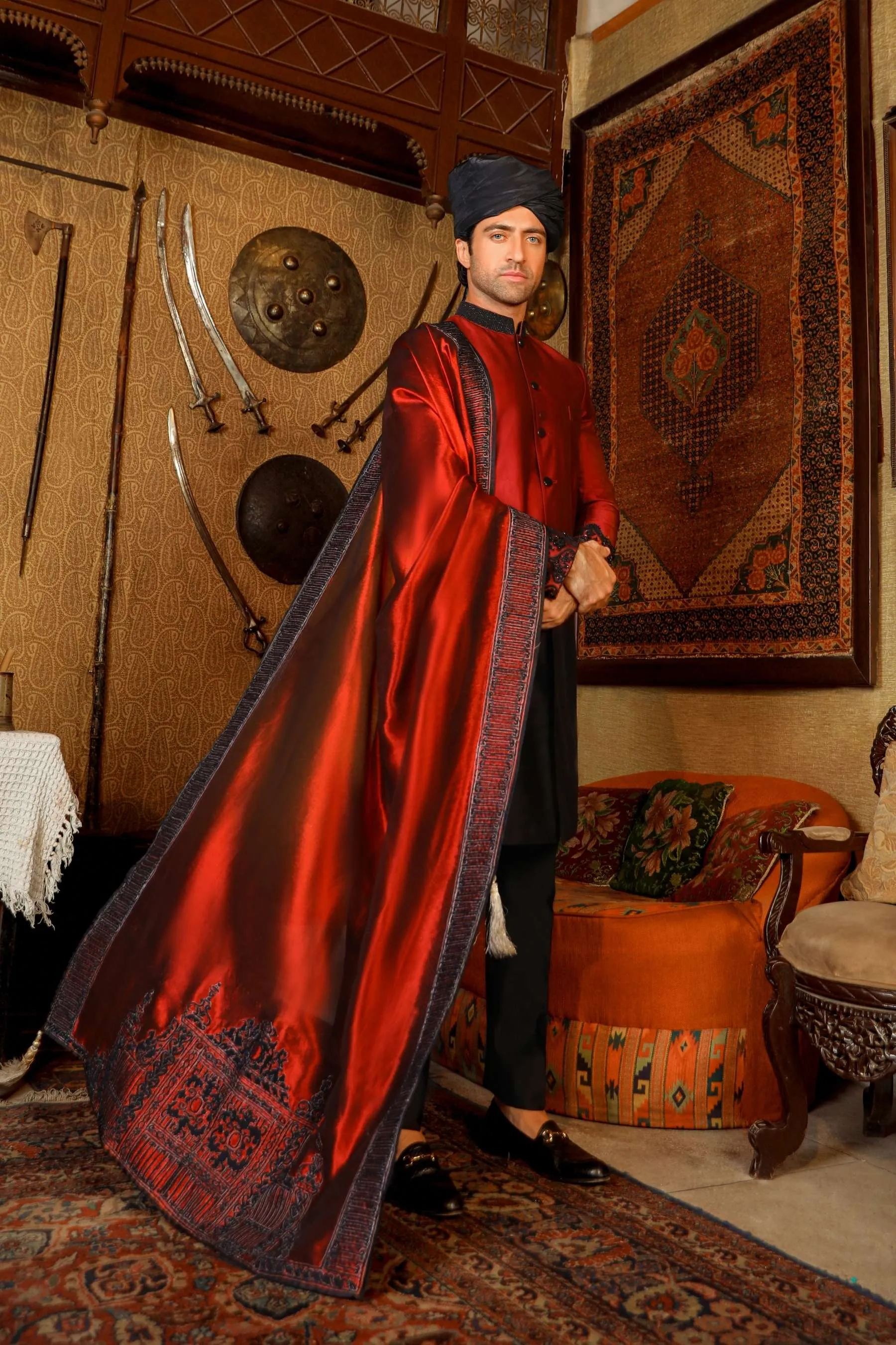 Arif Ashraf - Gul - Maroon & Black - Pure Tissue Silk - 3 Piece