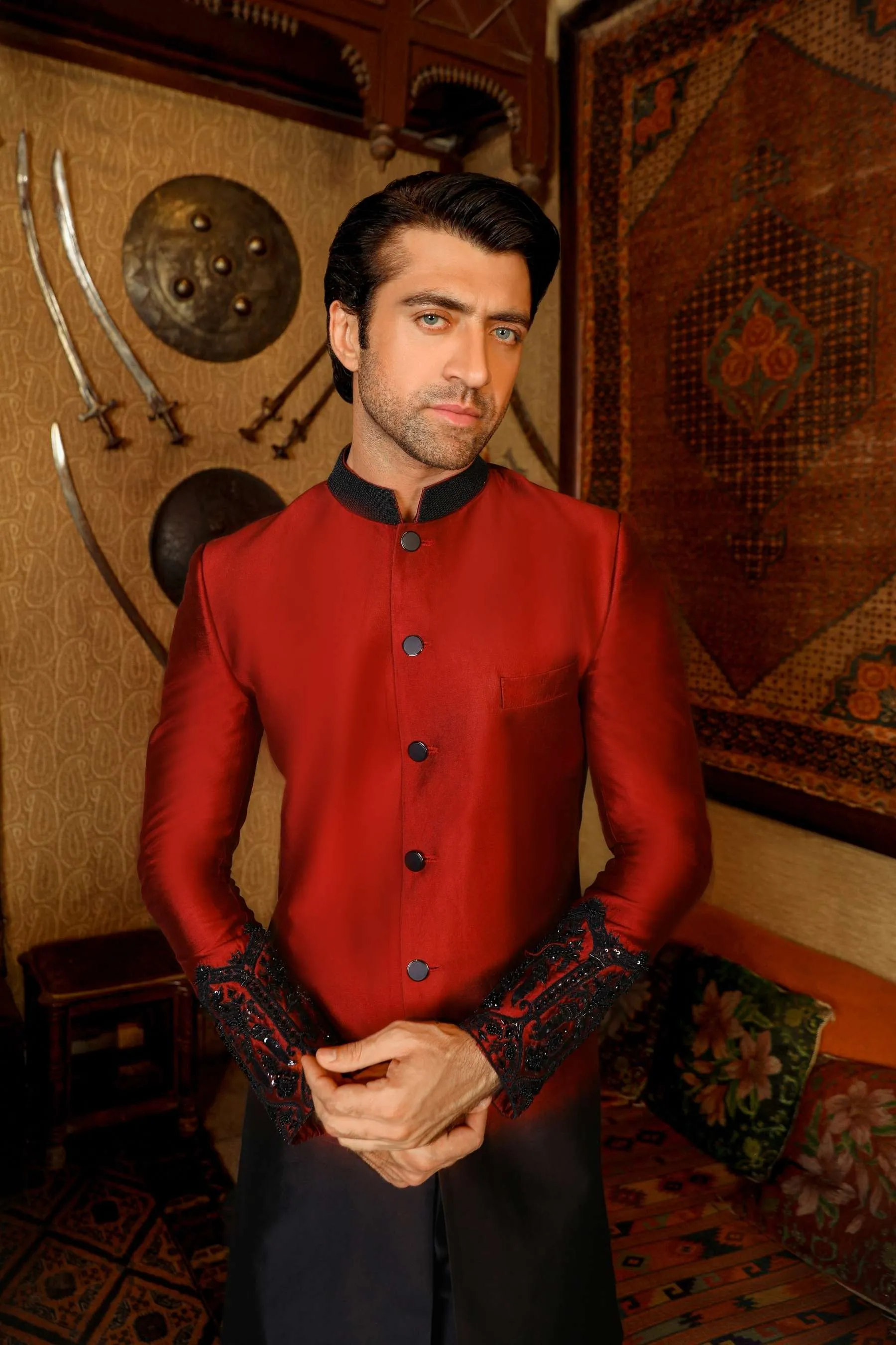 Arif Ashraf - Gul - Maroon & Black - Pure Tissue Silk - 3 Piece