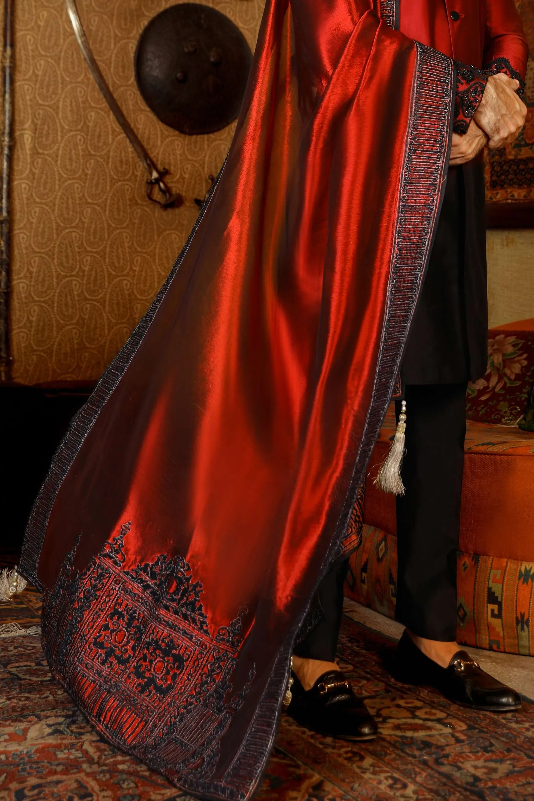 Arif Ashraf - Gul - Maroon & Black - Pure Tissue Silk - 3 Piece