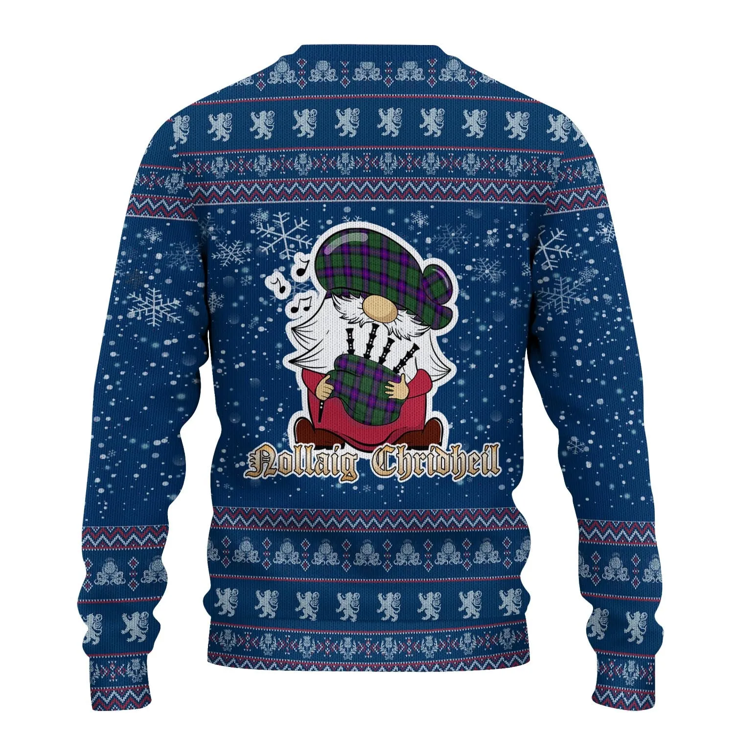 Armstrong Modern Clan Christmas Family Ugly Sweater with Funny Gnome Playing Bagpipes