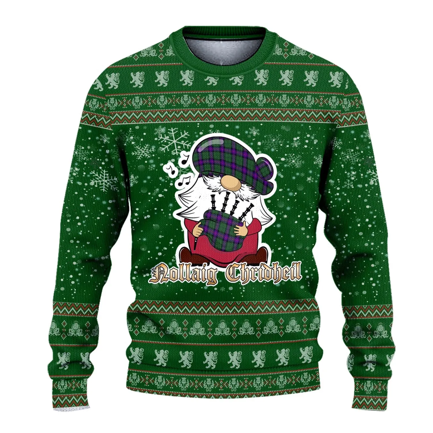 Armstrong Modern Clan Christmas Family Ugly Sweater with Funny Gnome Playing Bagpipes