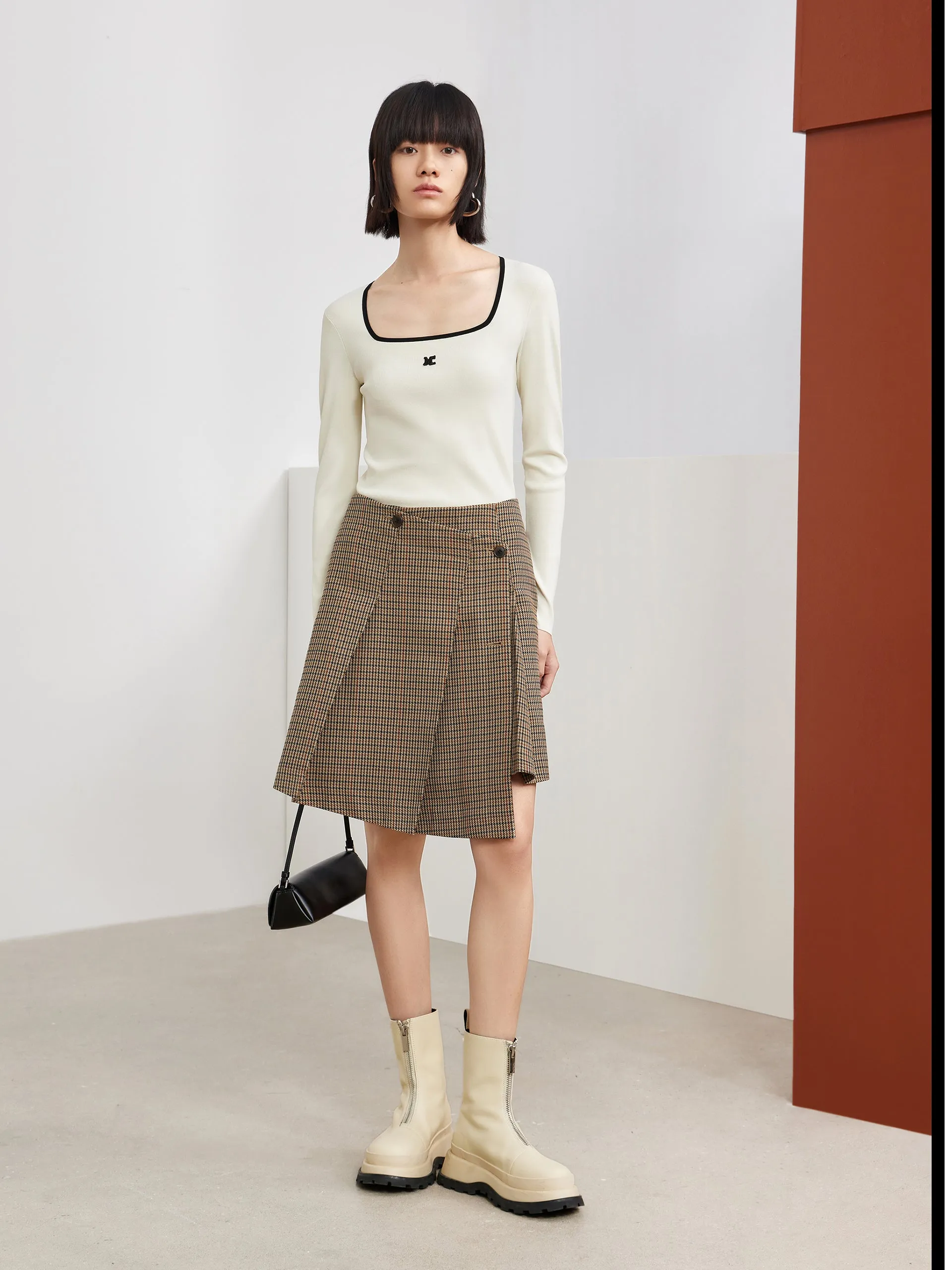 Asymmetric Vintage Check Skirt