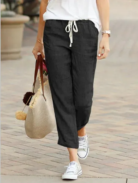 Autumn Cotton Women's Pants Y2K Black Drawstring Elastic Waist Casual Pants Female Loose Fashion Elegant Ladies Bottom