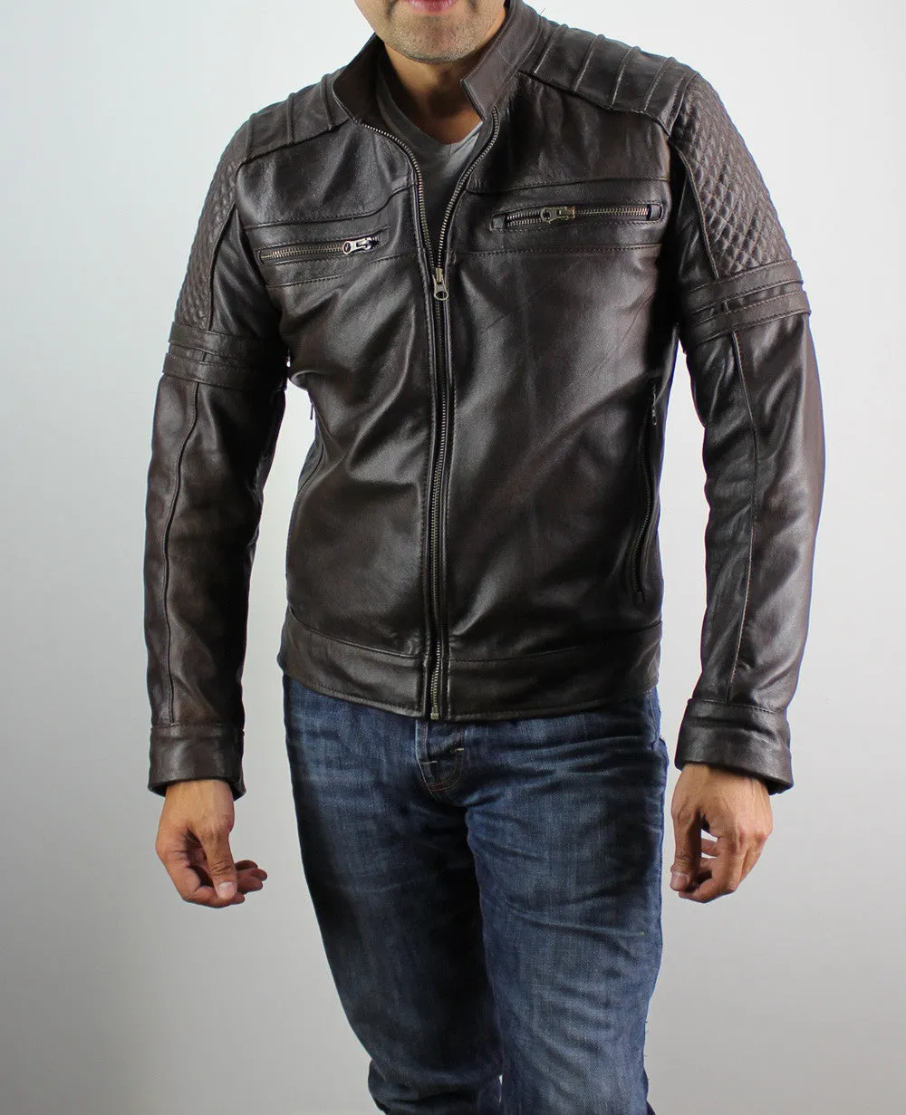 AXE Leather Jacket in Dark Brown Lambskin Cafe Racer