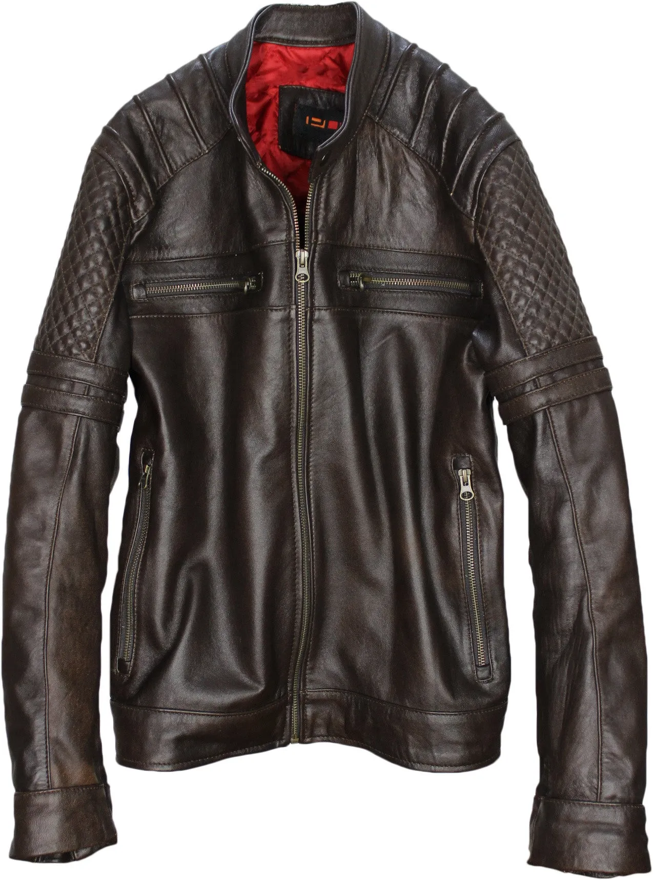 AXE Leather Jacket in Dark Brown Lambskin Cafe Racer