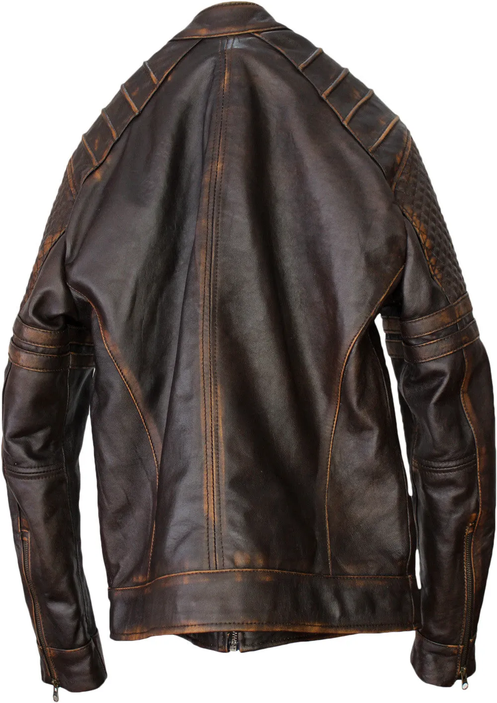 AXE Leather Jacket in Distressed Dark Brown Lambskin Cafe Racer