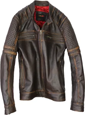 AXE Leather Jacket in Distressed Dark Brown Lambskin Cafe Racer