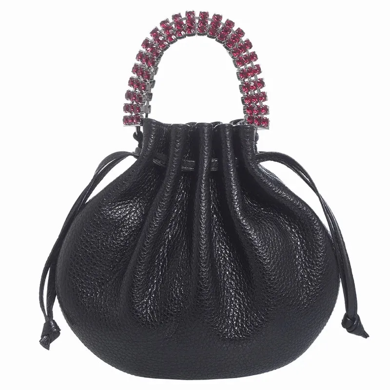 AYLA BAG - BLACK CALF LEATHER - GARNET RED & BLACK STONES - GUNMETAL HARDWARE