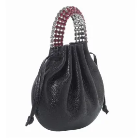 AYLA BAG - BLACK CALF LEATHER - GARNET RED & BLACK STONES - GUNMETAL HARDWARE