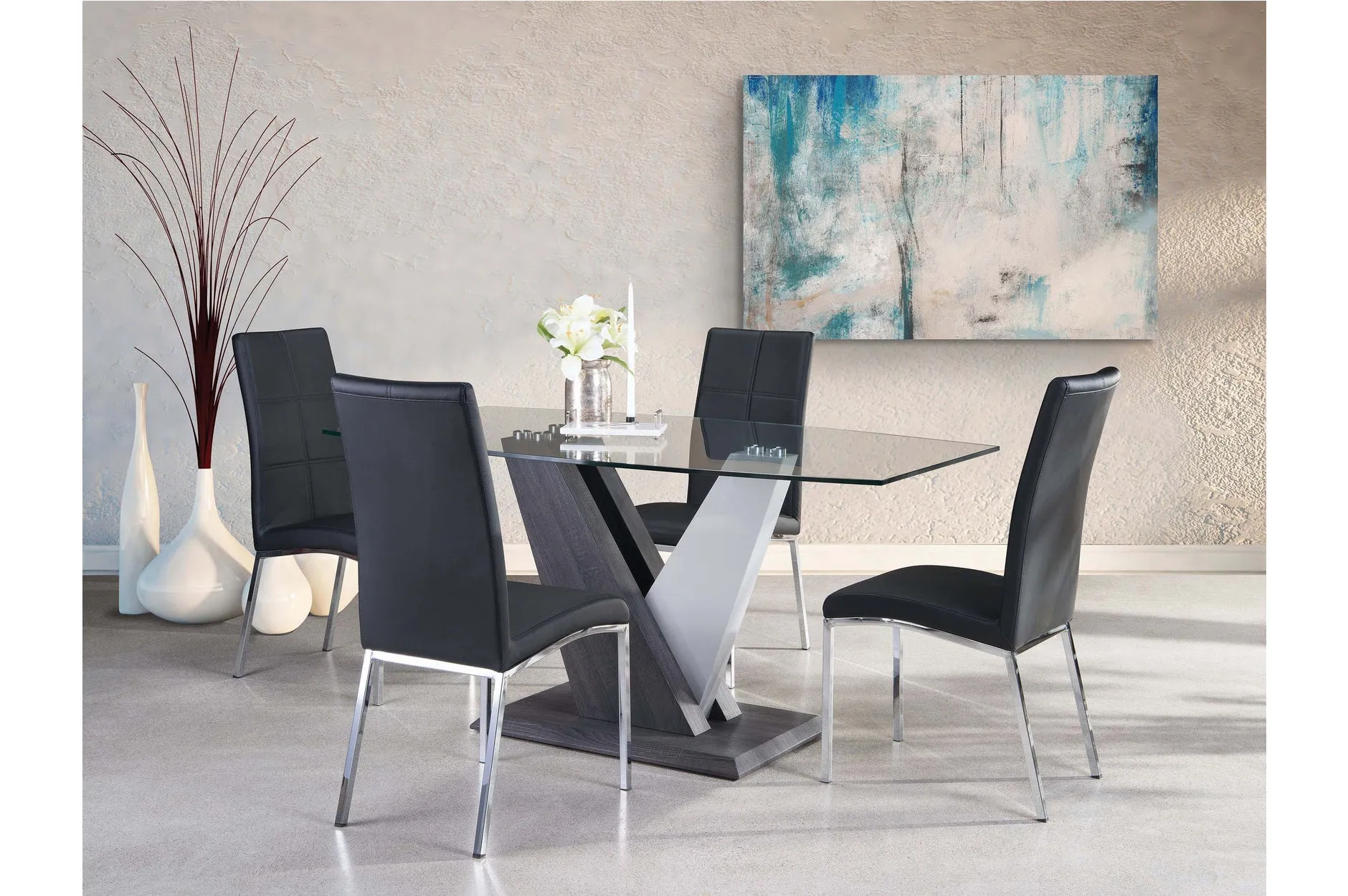 Baxter Pedestal 5 Piece Dining Set with Black Chairs