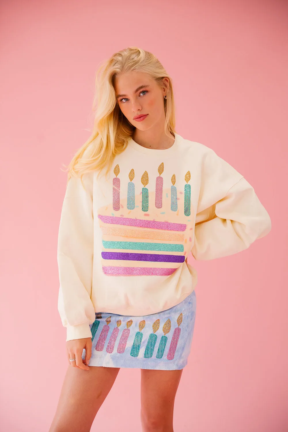 BDAY CAKE CREAM PULLOVER