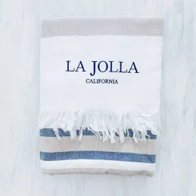 BEACH BLANKET with LA JOLLA CALIFORNIA embroidery - (beige/blue)