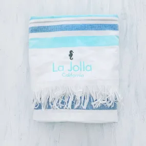 BEACH BLANKET with LA JOLLA CALIFORNIA embroidery (blue/turquoise)