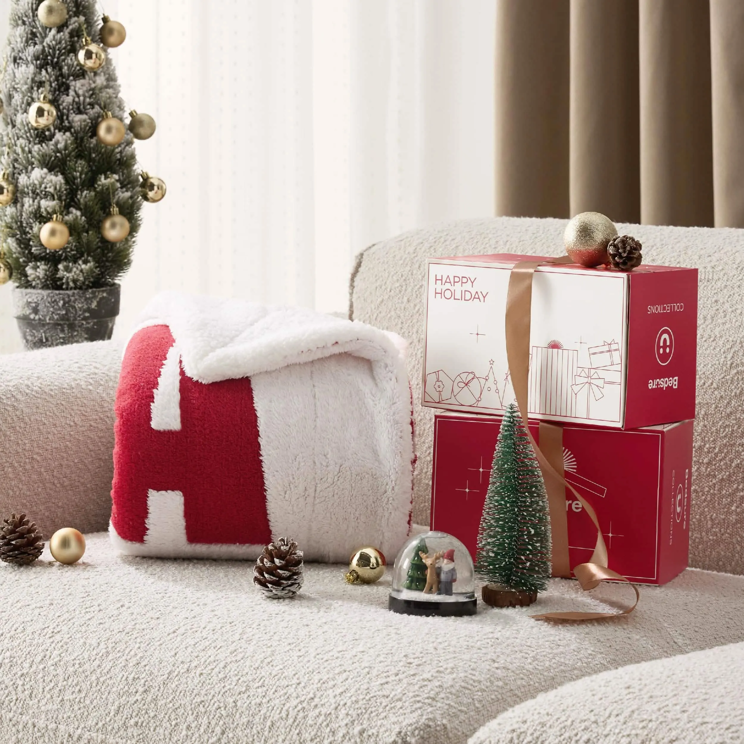 Bedsure Christmas Falala Red Sherpa Throw Blanket