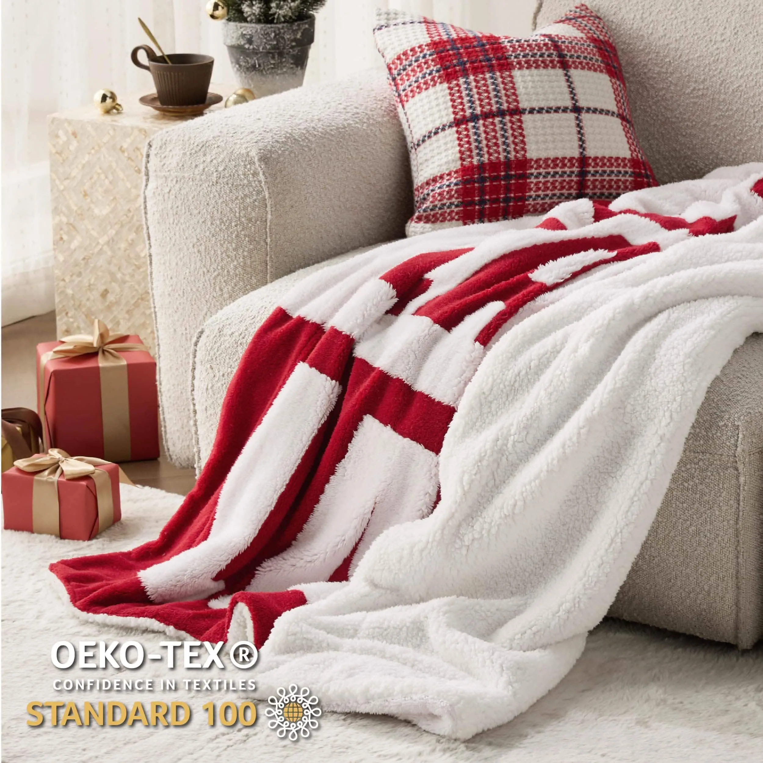 Bedsure Christmas Falala Red Sherpa Throw Blanket